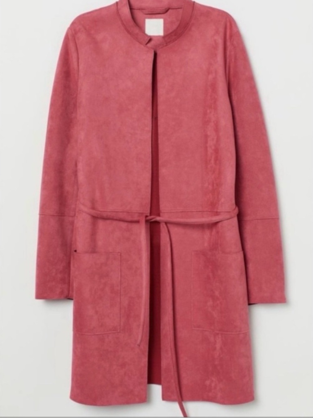 H&M Rose Pink Suede-Look Belted Long Trench Coat